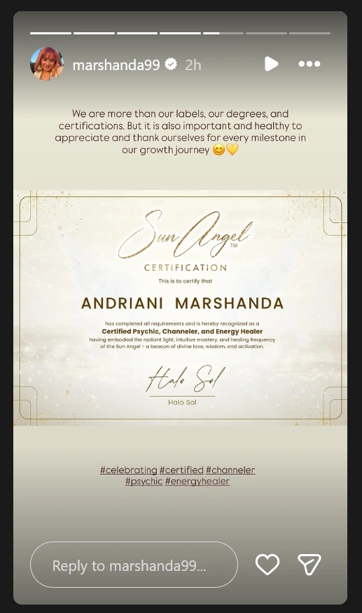 Marshanda Dapat Sertifikat Psikologis Ini [Sumber: Instagram]