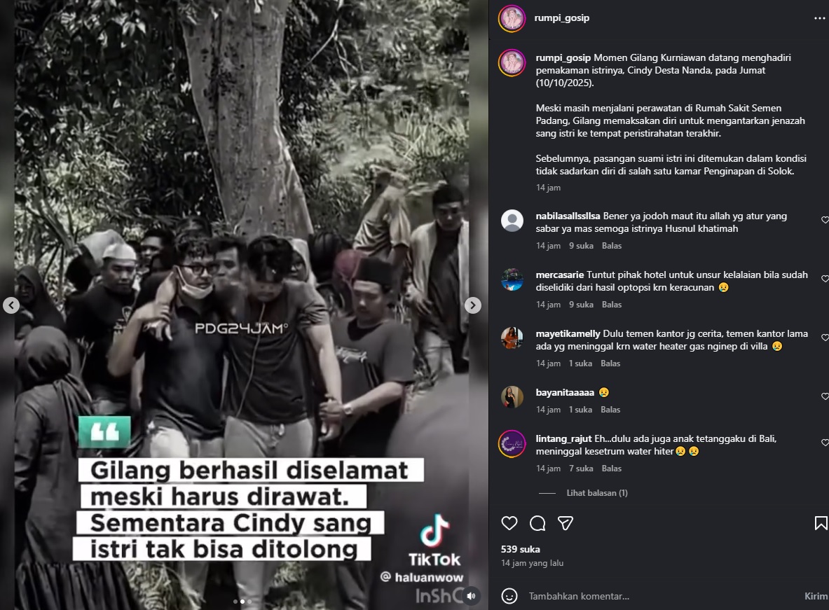 Gilang tertatih di pemakaman istrinya