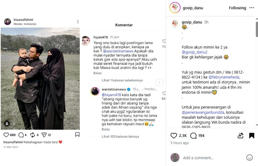 Mawa Dan Insanul Fahmi Diduga Rujuk [Sumber: Instagram Gosip Danu]