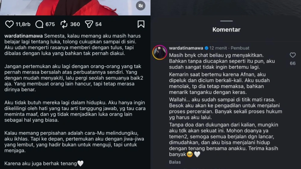Unggahan Mawa soal sidang cerai besok. [Instagram]