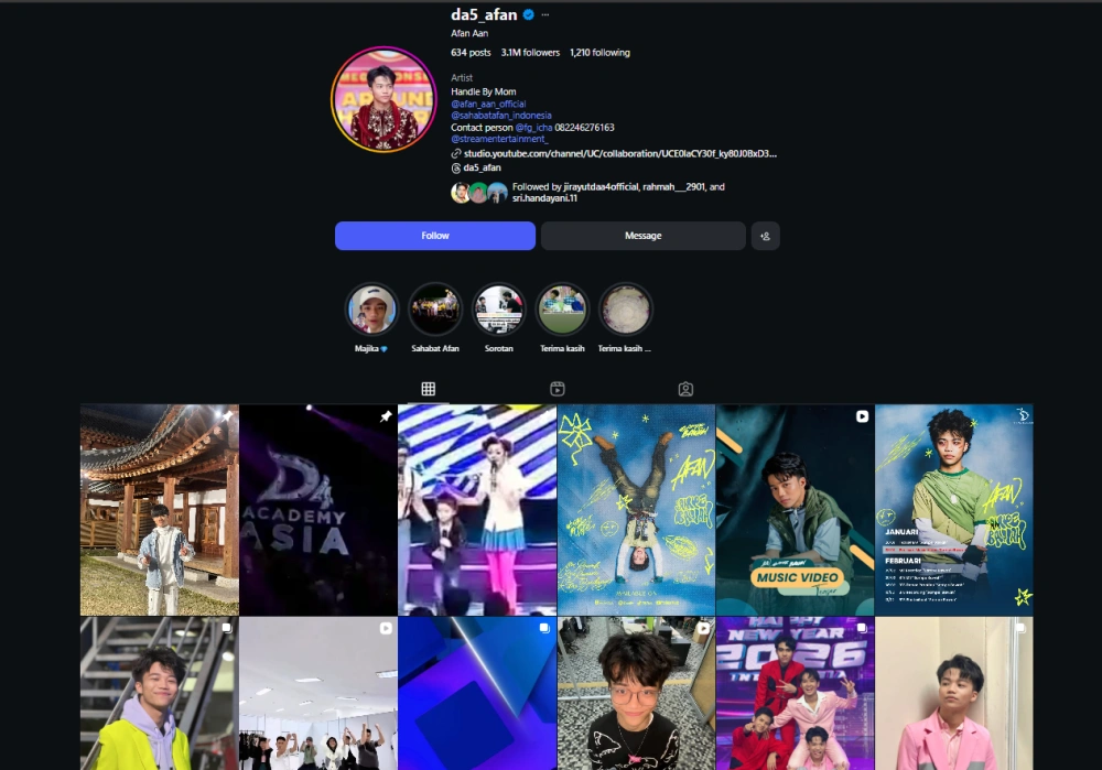 Media Sosial Afan Da 5 [Sumber: Instagram]