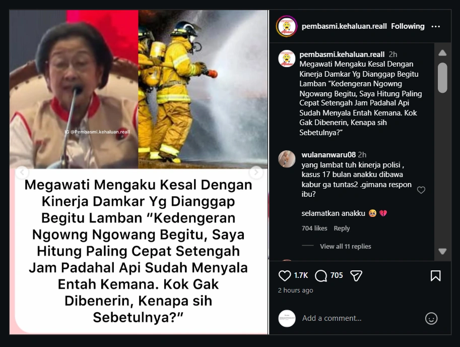 Megawati sentil kinerja damkar [Sumber: Instagram]