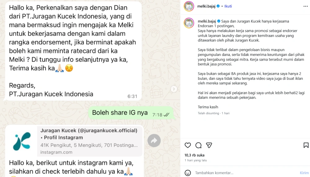 Melki Bajaj Klarifikasi [sumber: Instagram Melki Bajaj]
