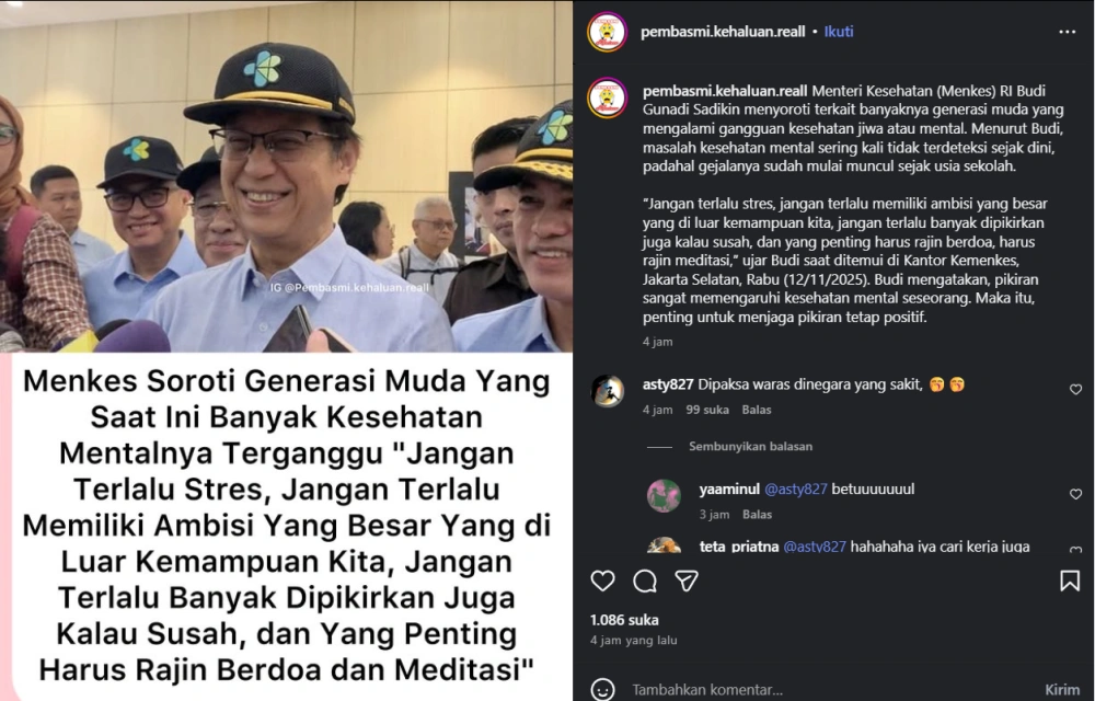 Menkes Budi Gunadi Imbau Agar Tidak Gampang Stres Instagram