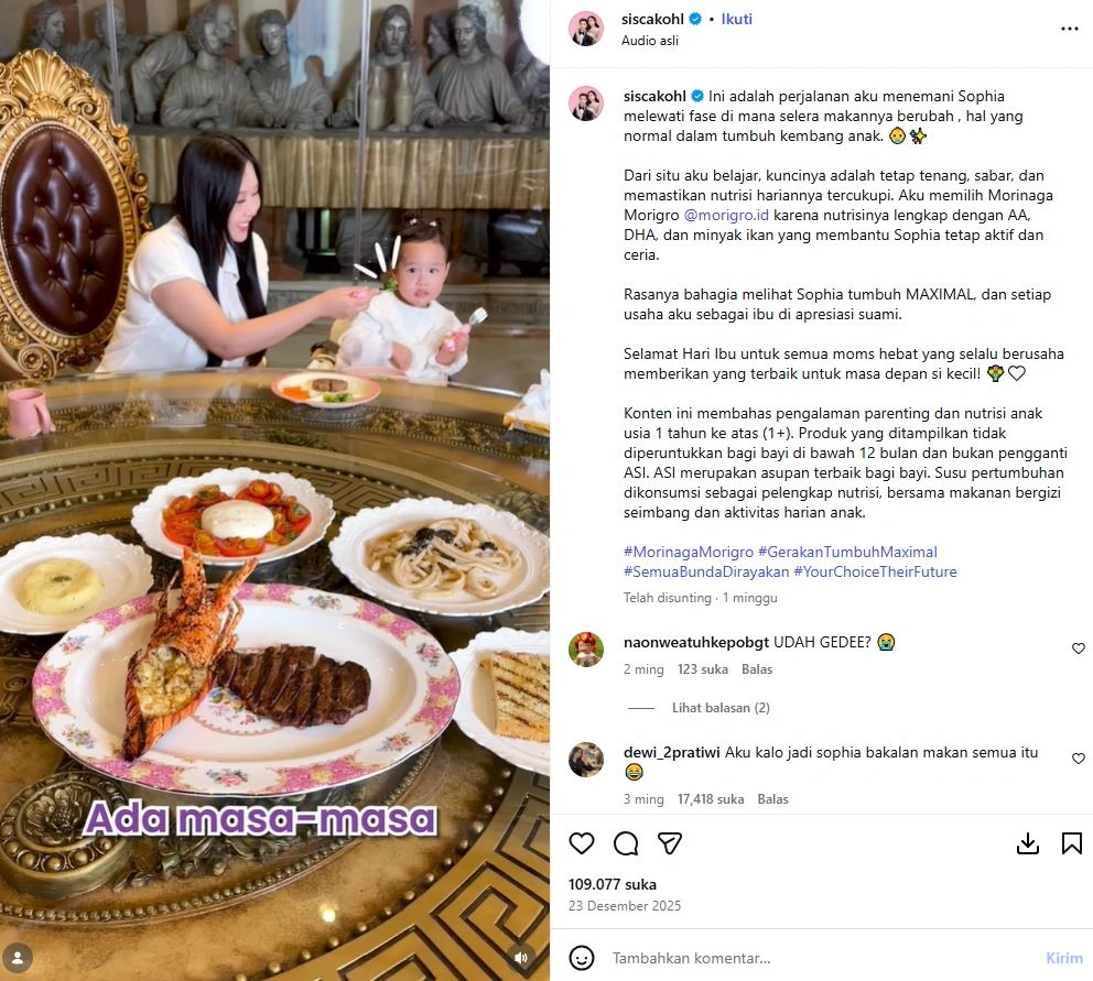 Menu Makanan Sisca Kohl Jadi Omongan Netizen [sumber: Instagram Siscakohl]