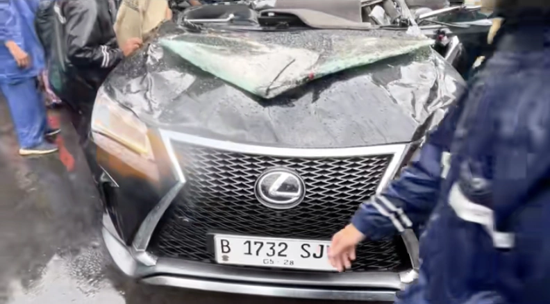 Mobil Lexus Di Pondok Indah Tertimpa Pohon. [TikTok/petualangadv]