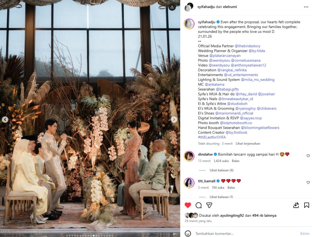 Momen Lamaran Syifa Hadju Dan El Rumi [sumber: Instagram Syifahadju]
