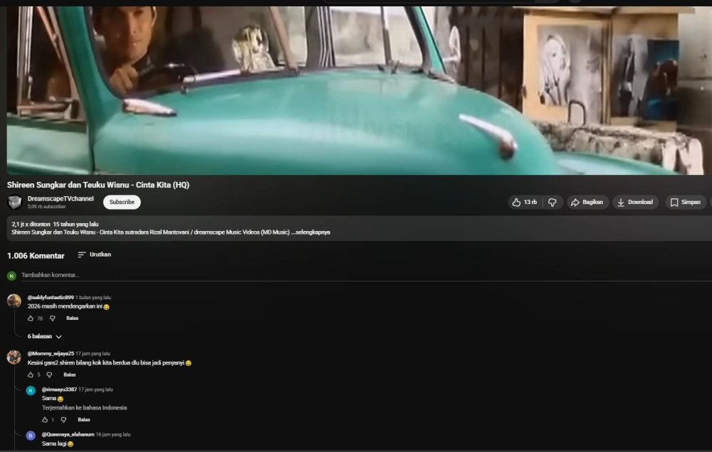 Netizen Masih Dengarkan Lagu Shireen Sungkar Dan Teuku Wisnu [Sumber: Youtube]