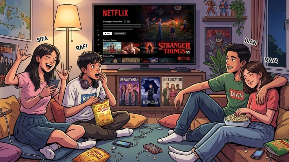 Ilustrasi nonton Netflix. [Gemini AI]