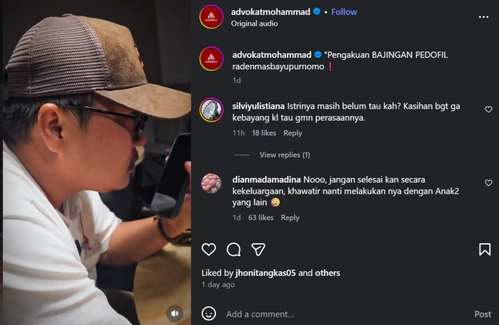Obrolan Advokat Mohammad Dengan Pelaku Pencabulan [Sumber: Instagram]
