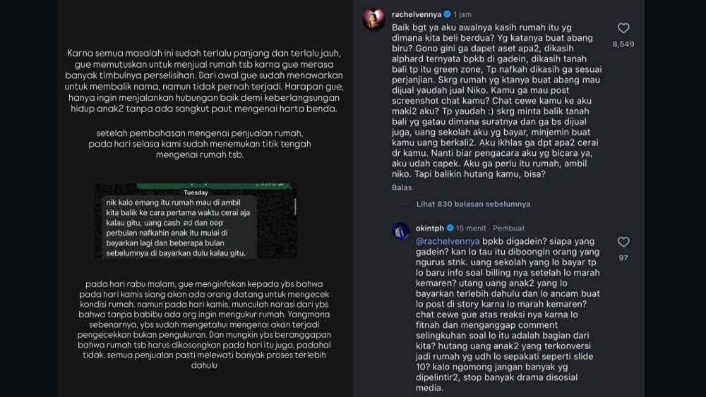 Okin dan Rachel saling berbalas di kolom komentar. [Instagram]