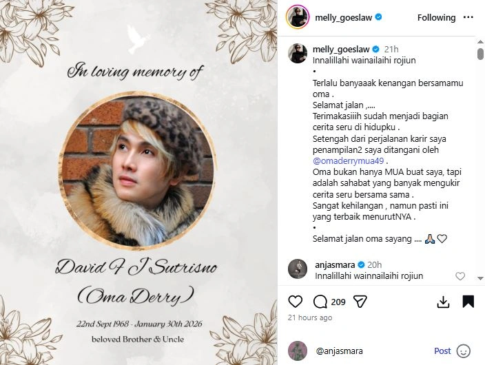 Oma Derry Meninggal Dunia [sumber: Instagram Mellygoeslaw]