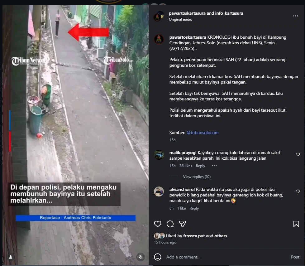 Pelaku Pembuangan Bayi Di Solo Viral [Sumber: Instagram]