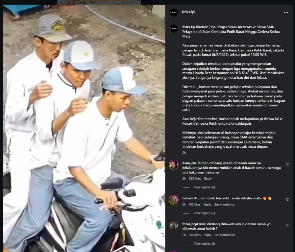 Pelaku Penyiraman Siswa Pelayaran [Sumber: Instagram]