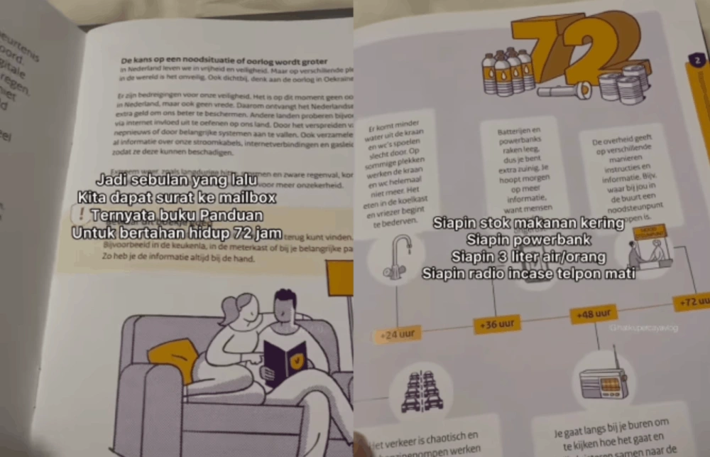 Buku panduan bertahan hidup 72 jam yang disebarkan pemerintah Belanda. [TikTok/@hatikupercayavlog]