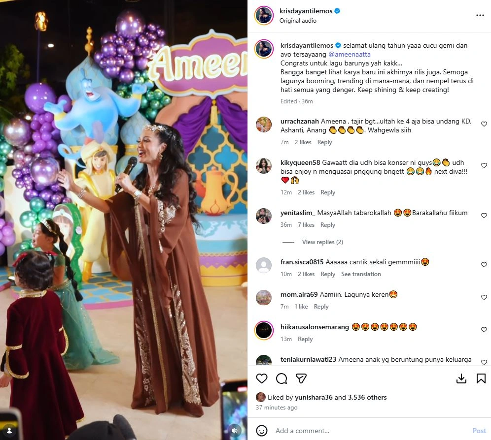 Penampilan Krisdayanti Di Ulang Tahun Ameena [sumber: Instagram Krisdayantilemos]