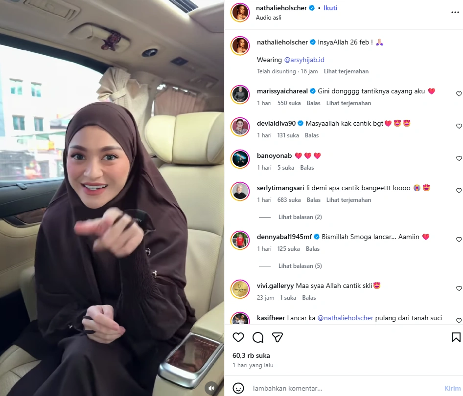 Penampilan Nathalie Holscher Saat Berhijab Bikin Pangling [sumber: Instagram Nathalieholscher]