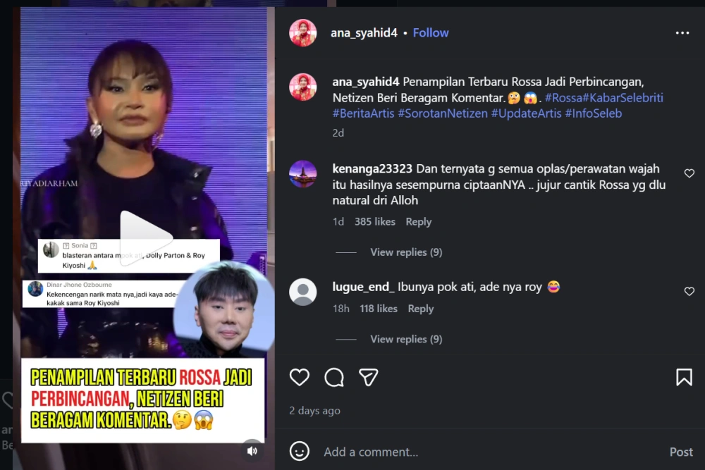 Penampilan Terbaru Rossa Disebut Mirip Roy Kiyoshi [Sumber: Instagram]