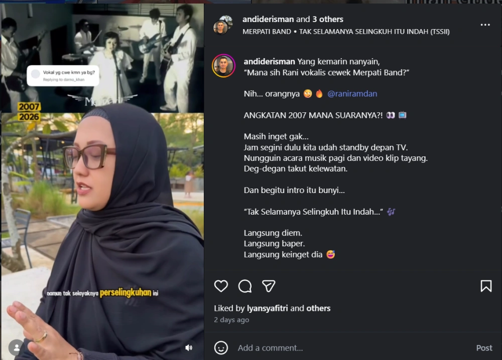 Penampilan Terbaru Vokalis Perempuan Merpati Band [Sumber: Instagram]
