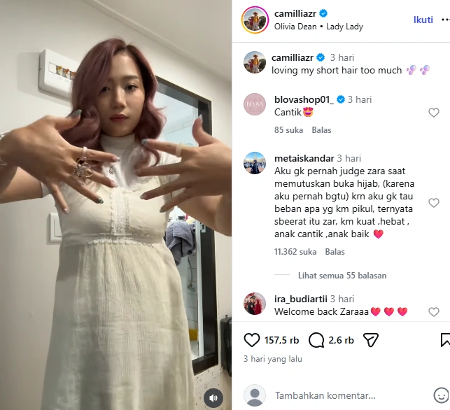 Penampilan Terbaru Zara Disorot [sumber: Instagram Camiliazr]