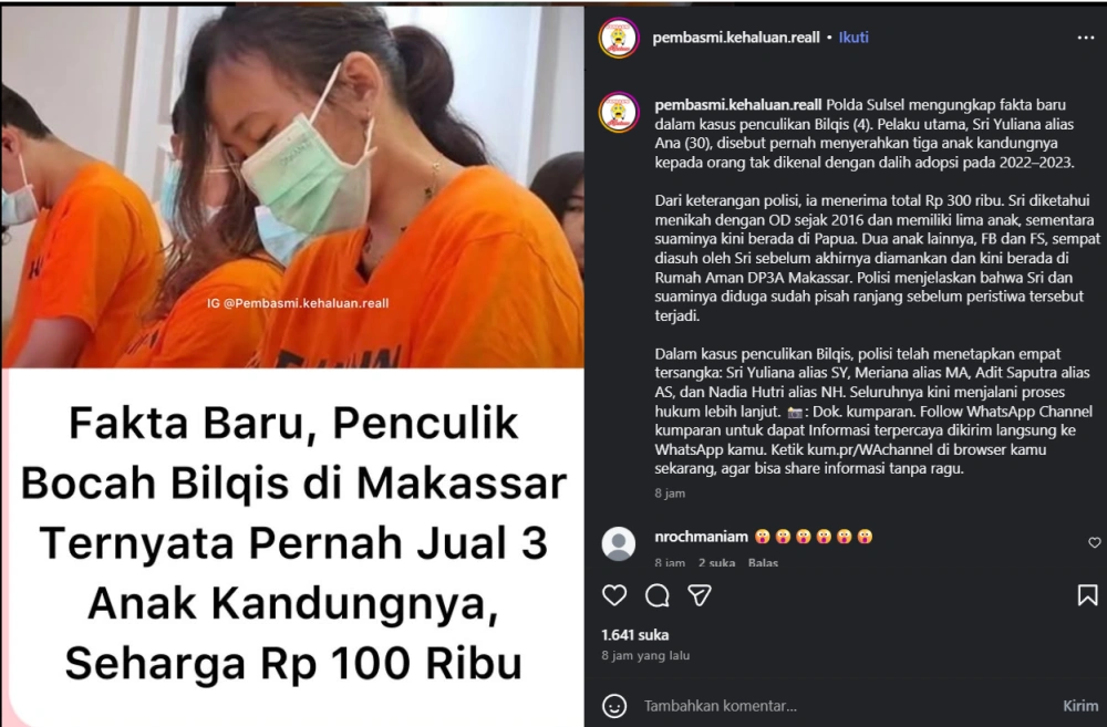 Penculik Bilqis Jual Anak Kandung Cc Instagram