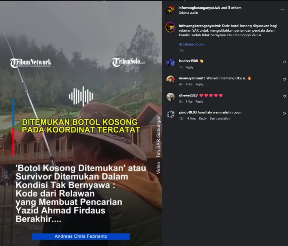 Penemuan Jenazah Yazid Yang Hilang Di Bukit Mongkrang [Sumber: Instagram]