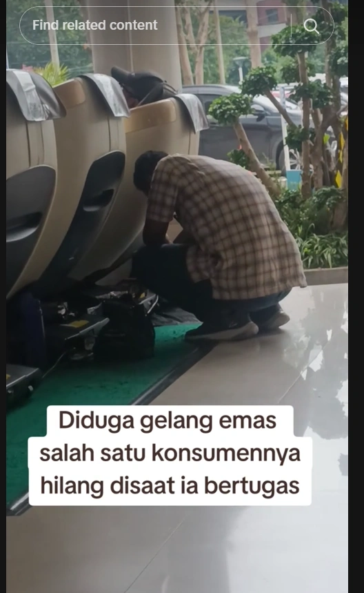 Penjaga Kursi Pijat Menangis Dituduh Hilangkan Gelang Emas Customer [Sumber: Tiktok]