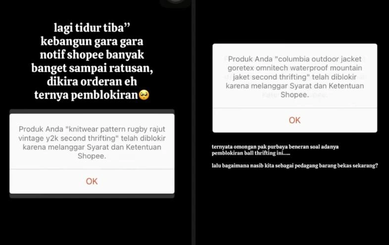 Penjual Bagikan Momen Pemblokiran Barang Bekas Instagram