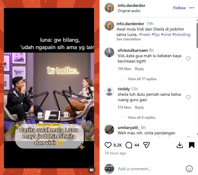 Peran Luna Maya Dalam Hubungan Vidi Aldiano Dan Sheila Dara [sumber: Instagram Infodarderdor]