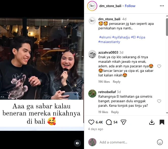 Pernikahan Impian Syifa Hadju Dan El Rumi Instagram Dm Store Bali