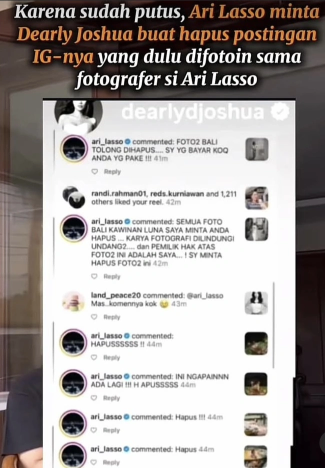 Perseteruan Ari Lasso Dearly Joshua Usai Putus [Instagram]