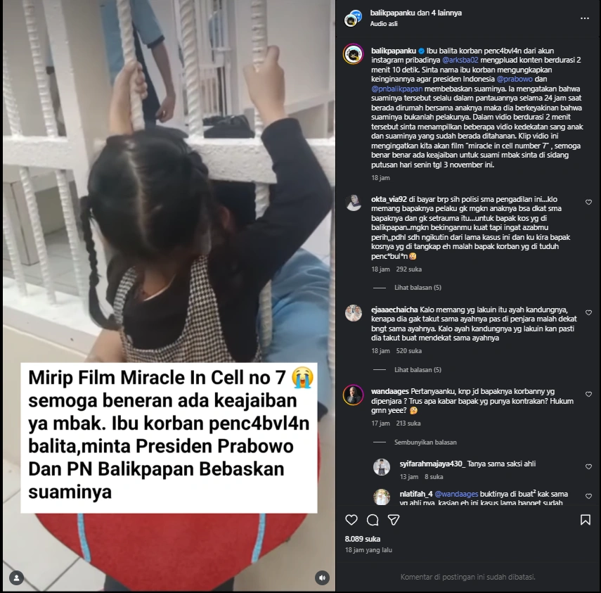 Pertemuan Korban Pencabulan Di Balikpapan Dengan Ayahnya Yang Dipenjara Cc Instagram