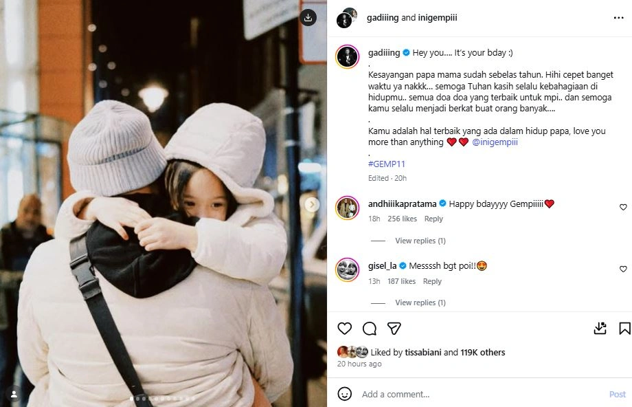 Pesan Manis Gading Untuk Gempi [Sumber: Instagran Gadiiing]