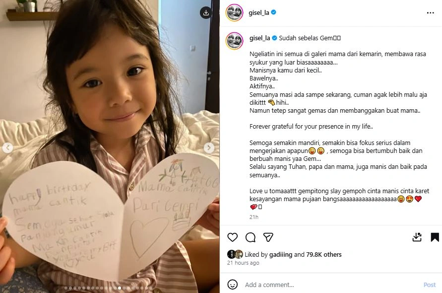Pesan Manis Gisel Untuk Gempi [Sumber: Instagram Gisel La]