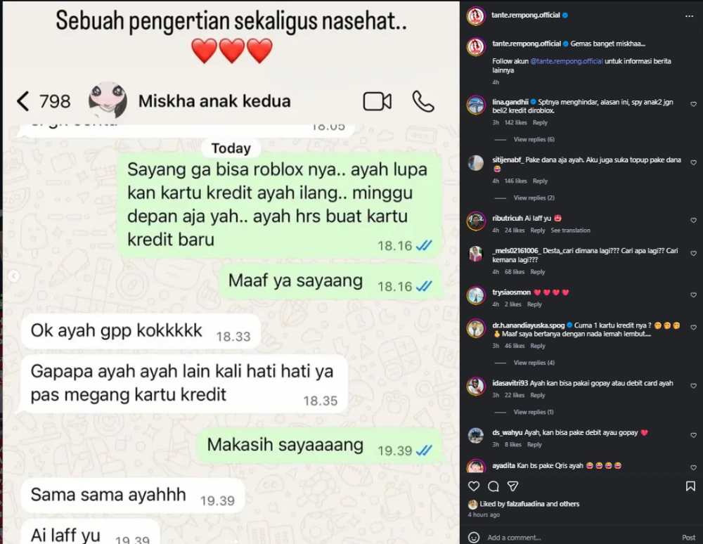 Pesan Manis Miskha Ke Desta [Sumber: Instagram]