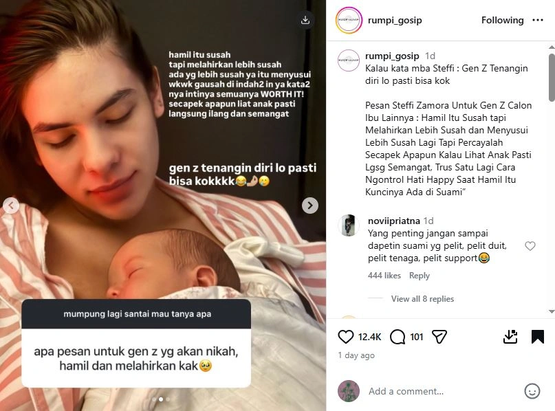 Pesan Steffi Zamora Untuk Gen Z [Sumber: Instagram Rumpi Gosip]