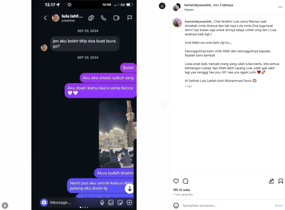 Pesan Terakhir Lula Lahfah Pada Jennifer Coppen [sumber: Instagram Kamariskywassink]