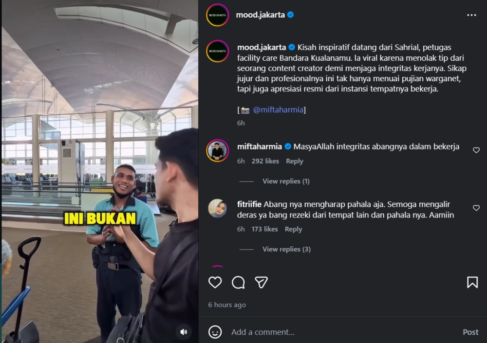 Petugas Cleaning Service Bandara Tolak Uang Dari Main Game [Sumber: Instagram]