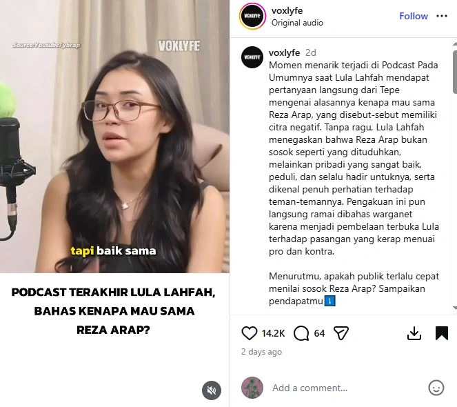 Podcast Terakhir Lula Lahfah [Sumber: Instagram Voxylyfe]
