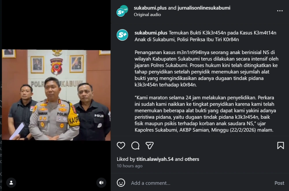 Polisi Ungkap Kasus Kematian Santri Di Sukabumi [Sumber: Instagram]