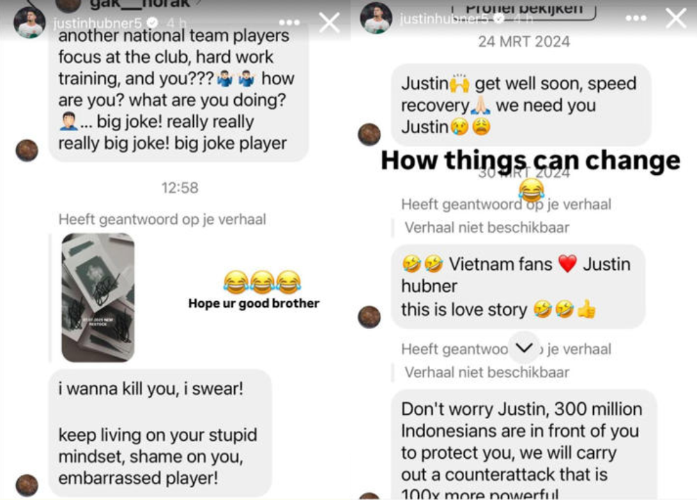 Justin Hubner membagikan pesan DM yang mengancam membunuh.