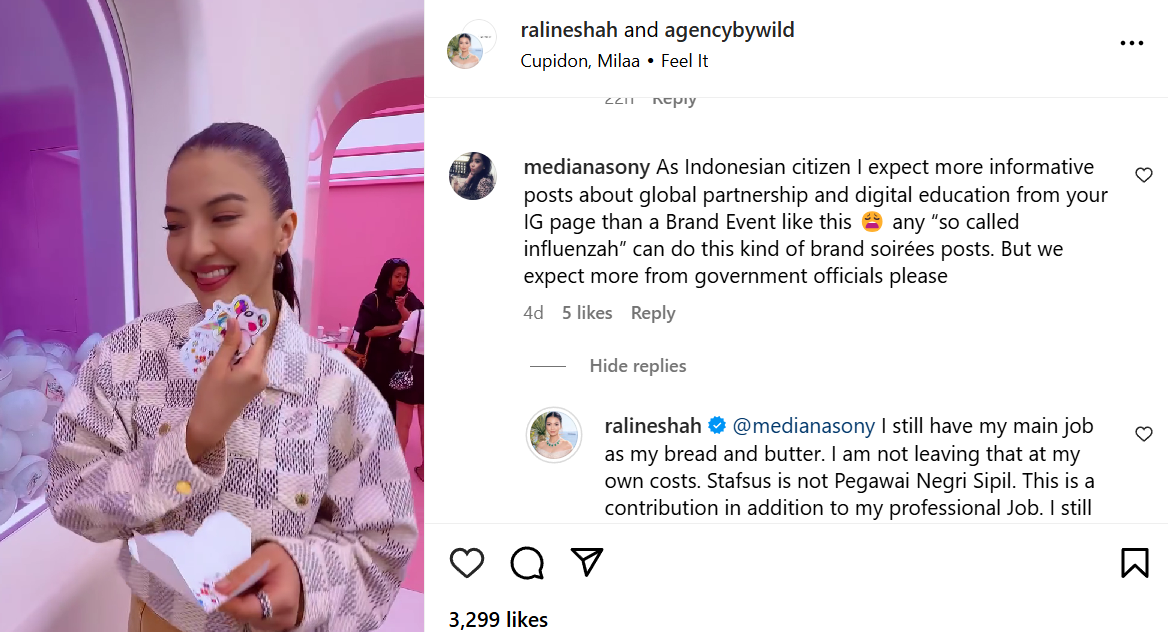 Raline Shah Tepis Tudingan Netizen soal Kerja Influencer Pake Uang Rakyat