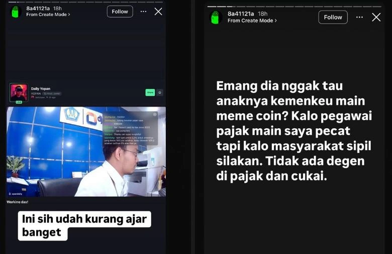 Postingan Anak Purbaya Soal Pegawai Negeri Main Meme Coin Instgaram