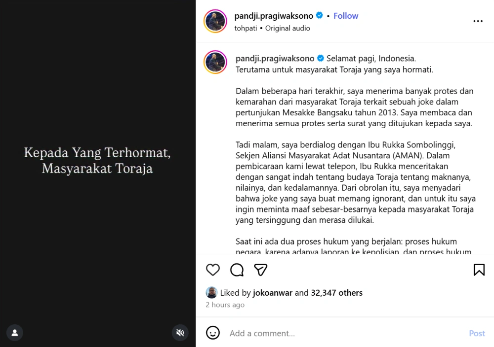 Postingan Pandji Pragiwaksono [Instagram]