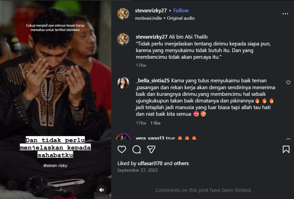 Postingan Stevana Dinda Rizky Yang Diduga Menunjukkan Agamanya [Sumber: Instagram]
