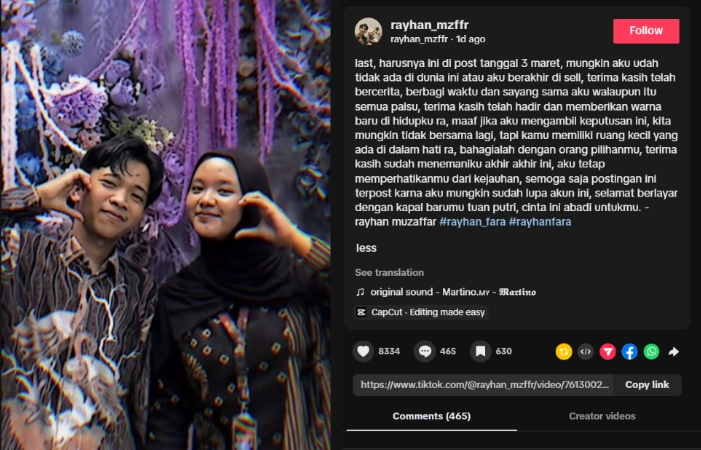 Postingan Terbaru Raihan Di Tiktok Jadi Sorotan [Sumber: Tiktok]