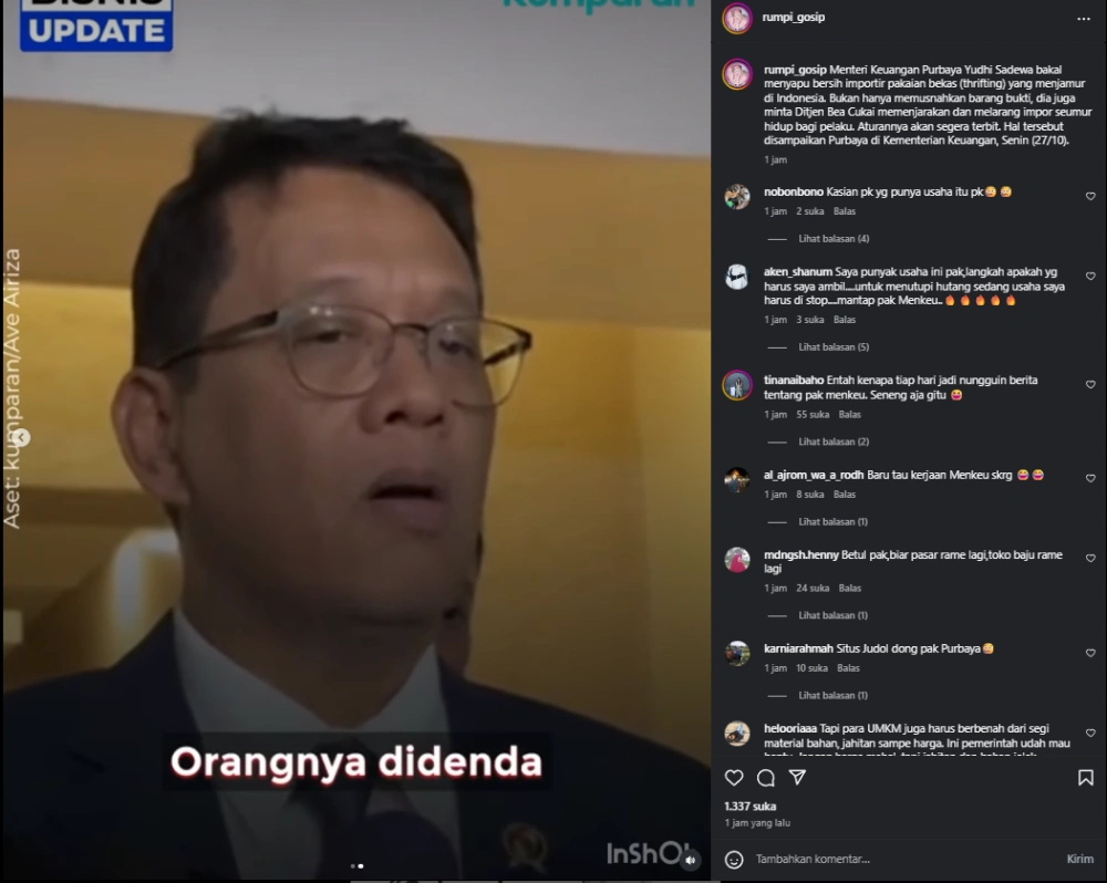 Purbaya Larang Thrifting Instagram