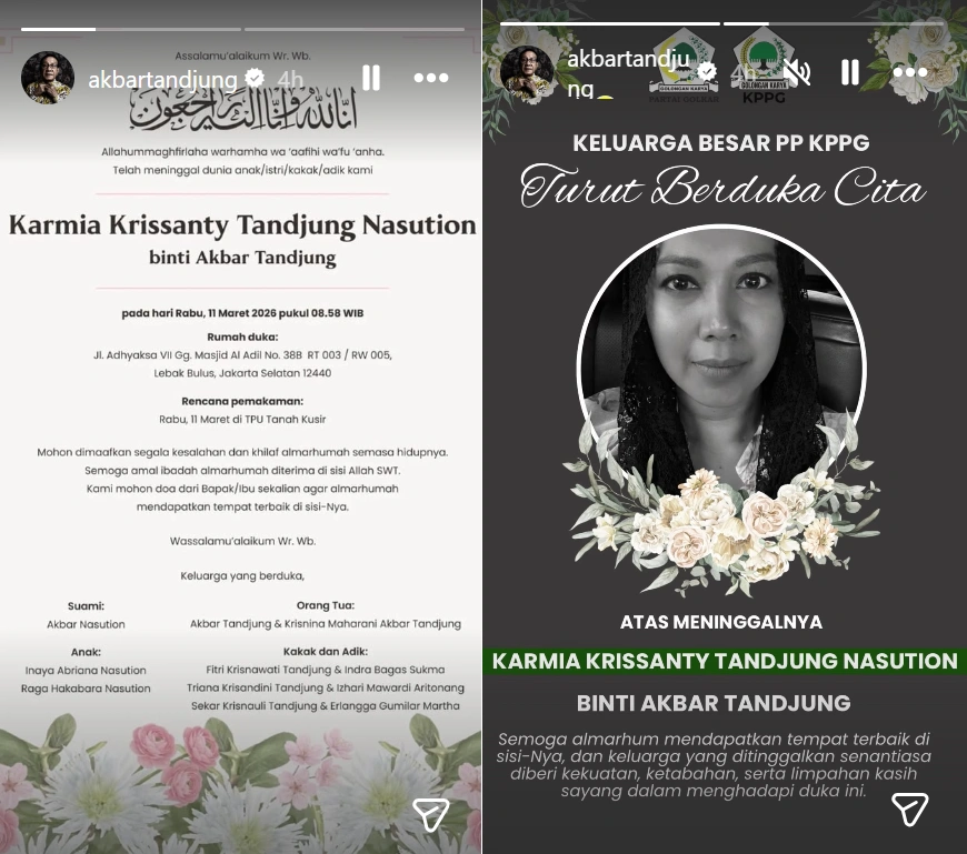 Putri Akbar Tandjung, Karmia Krissanty Meninggal. (Instagram)