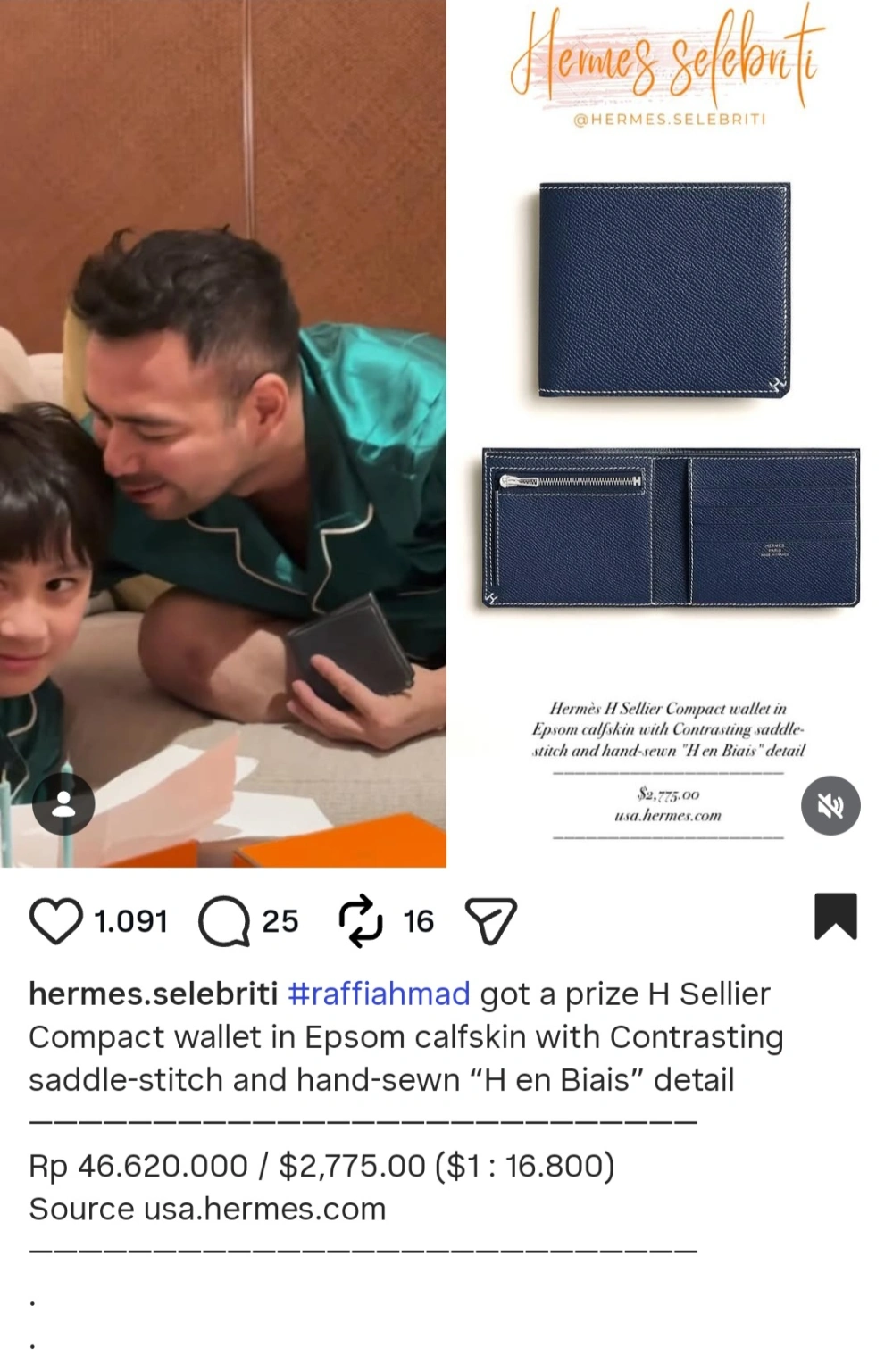 Raffi Ahmad Dapat Hadiah Mewah Dari Rafathar [sumber: Instagram Hermesselebriti]