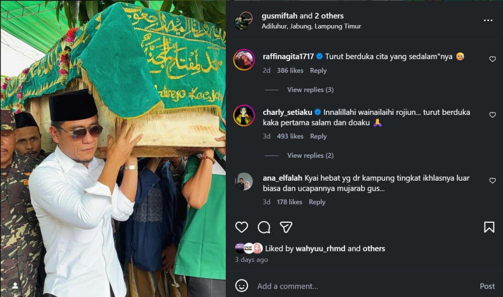 Raffi Ahmad Kirim Ucapan Duka Cita Untuk Gus Miftah [Sumber: Instagram]